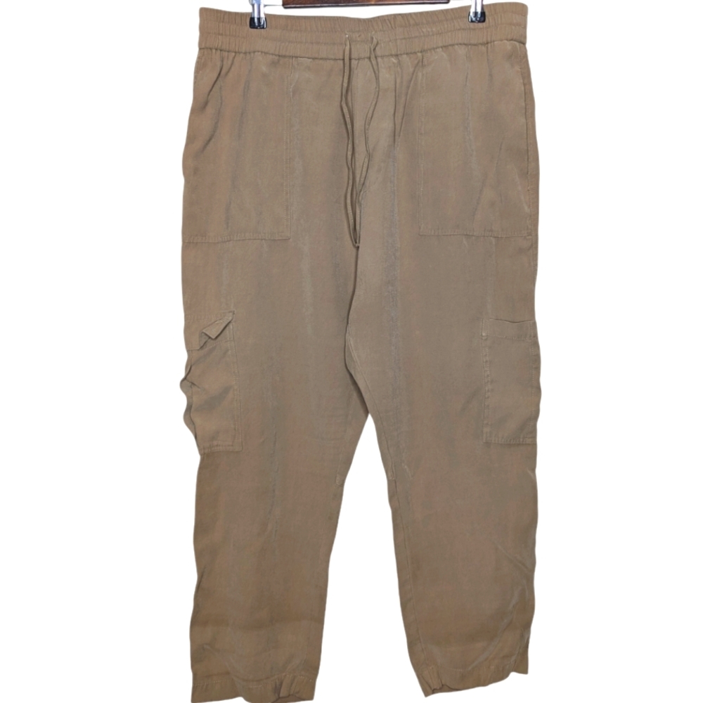 Zara Trafaluc Collection Tan High Rise Elastic Waistband Cargo Pants Size XXL